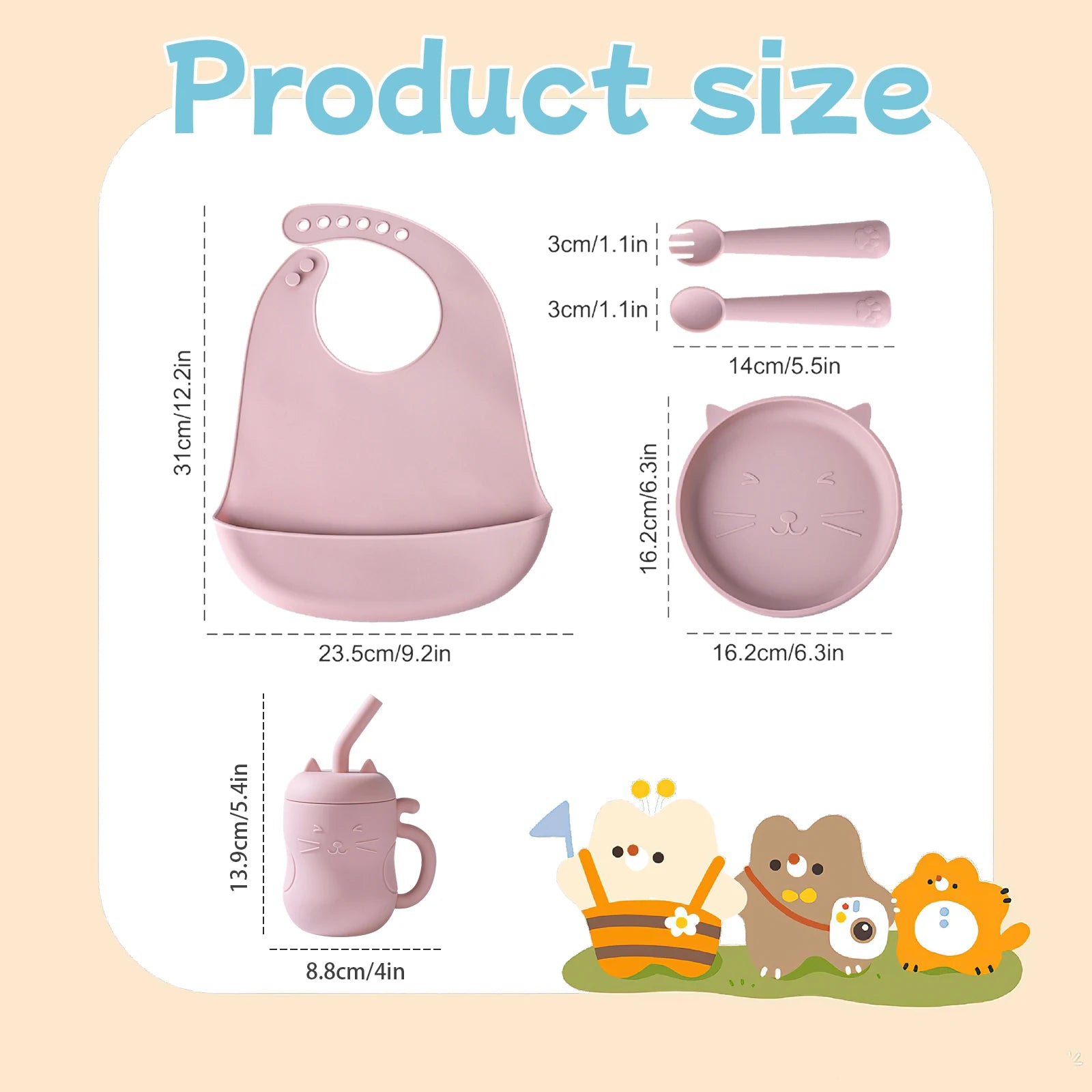 5pcs Baby Feeding Set Silicone Feeding Set Shallow Tray Baby Silicone Tableware With Suction Baby Sippy Cup Soft Spoon Fork Bib