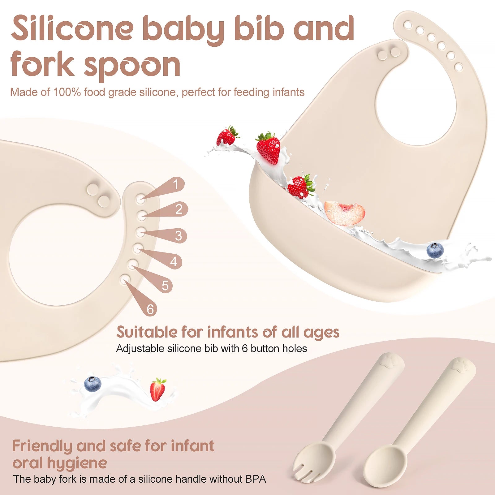 5pcs Baby Feeding Set Silicone Feeding Set Shallow Tray Baby Silicone Tableware With Suction Baby Sippy Cup Soft Spoon Fork Bib