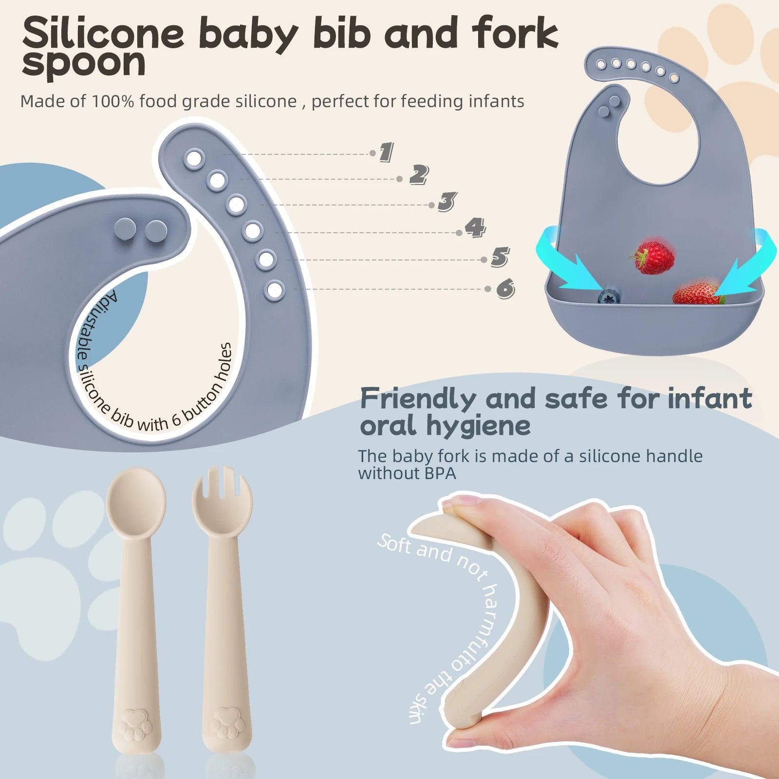 5pcs Baby Feeding Set Silicone Feeding Set Shallow Tray Baby Silicone Tableware With Suction Baby Sippy Cup Soft Spoon Fork Bib