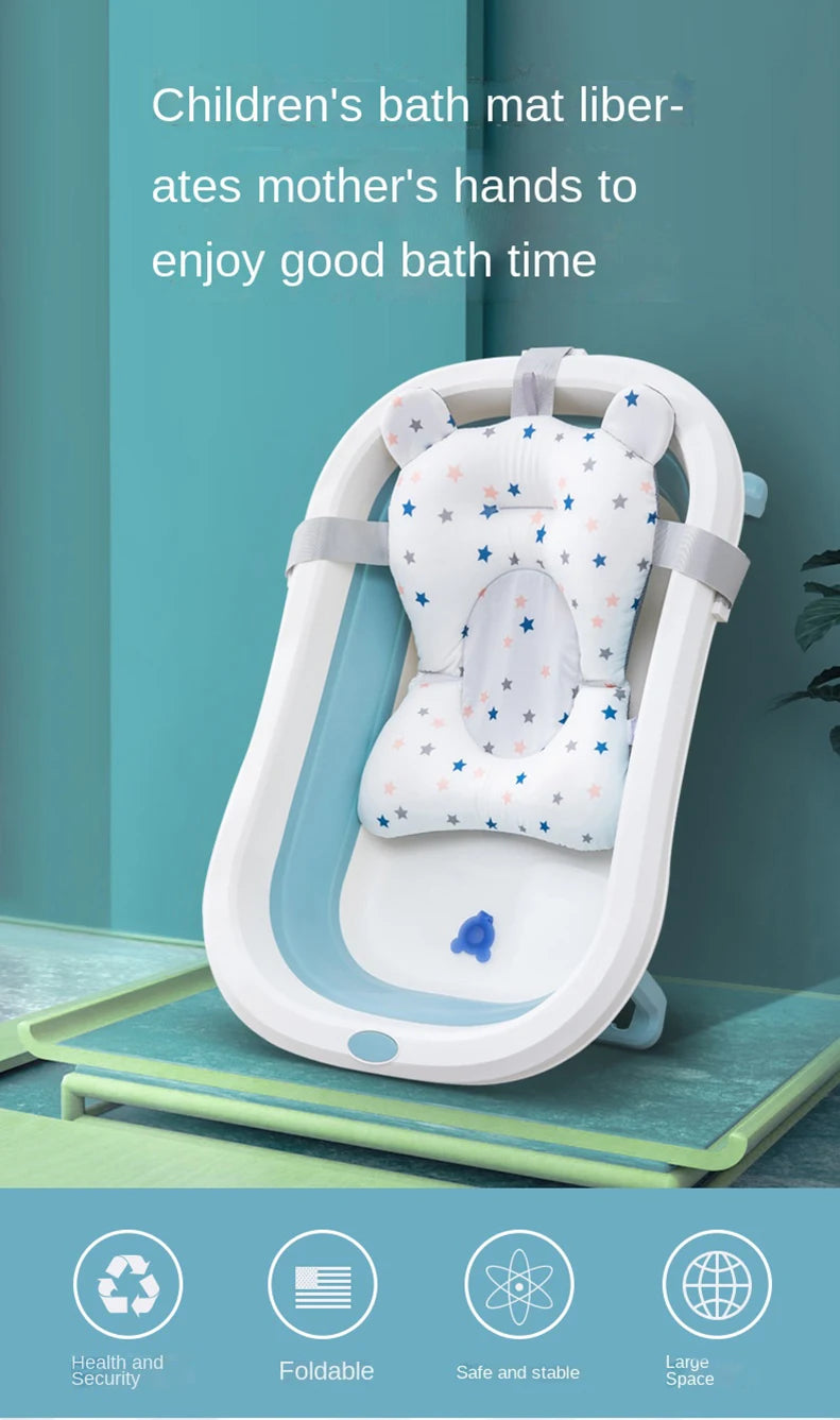 Baby Bathtub Pad Ajustable Bath Support Seat Mat Shower Cushion Newborn Foldable Baby Bath Seat Floating Security Water Pad
