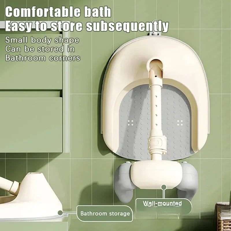 Adjustable Baby Standing Bath Support with Wash Basin Rack – Infant Toddler Shower Seat for Easy Butt Washing & Bathing Aid