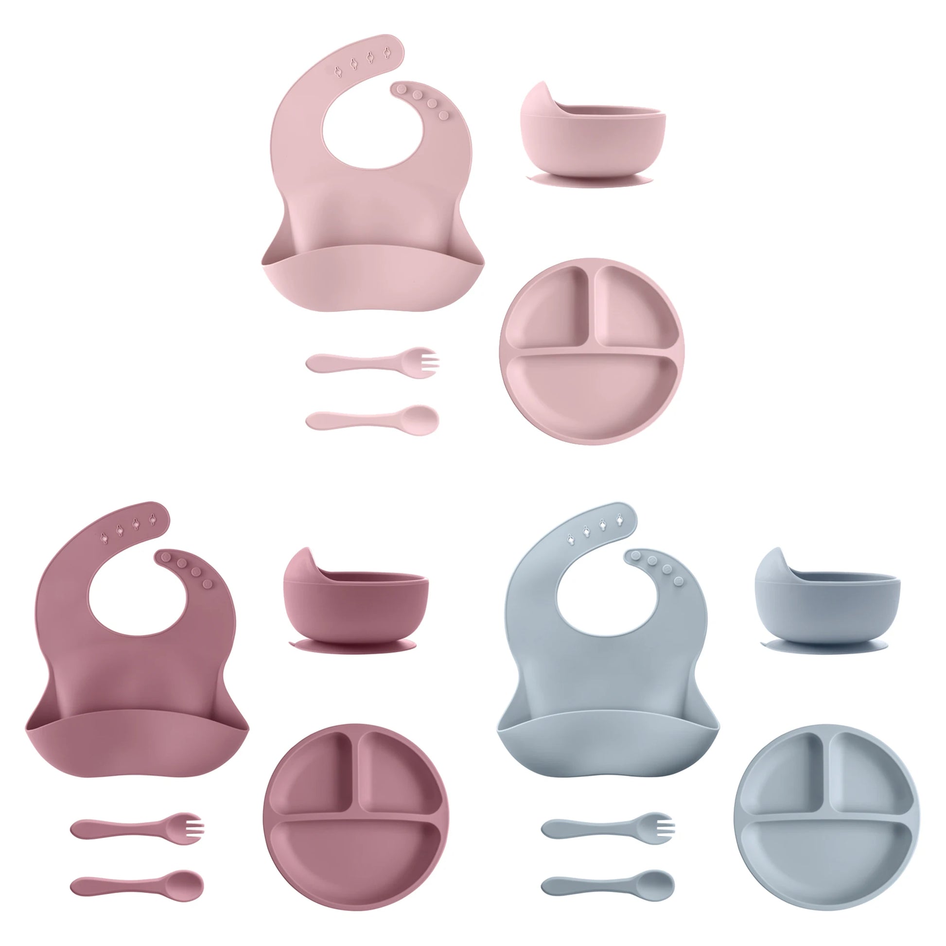 5Pcs Baby Silicone Feeding Set Round Dining Plate Sucker Bowl Dishes For Kids Waterproof Bib Children's Tableware Straw Cup