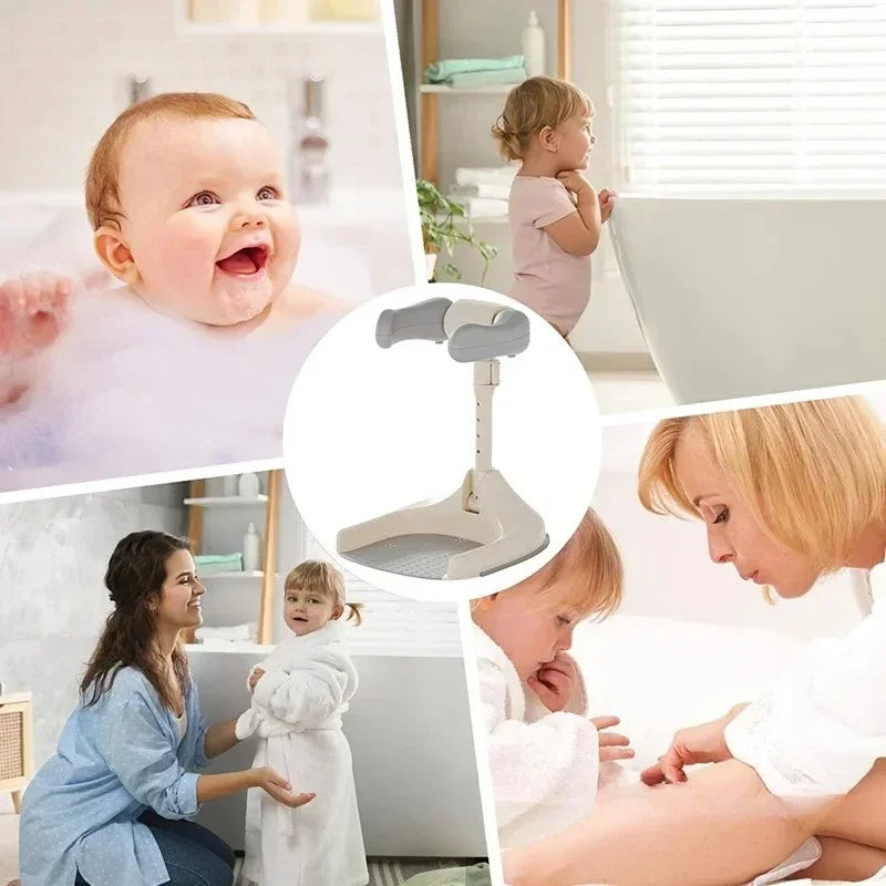 Adjustable Baby Standing Bath Support with Wash Basin Rack – Infant Toddler Shower Seat for Easy Butt Washing & Bathing Aid