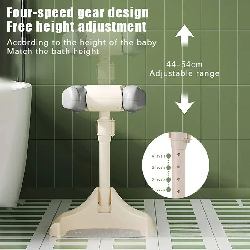 Adjustable Baby Standing Bath Support with Wash Basin Rack – Infant Toddler Shower Seat for Easy Butt Washing & Bathing Aid